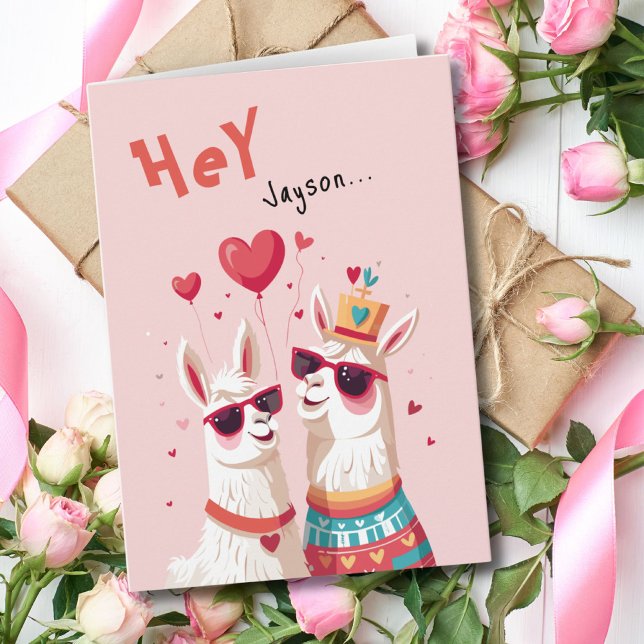 Carte Drôle Goofy Llama Pun Couple Saint Valentin (Funny Goofy Llama Pun Couple Valentine's Day Card)