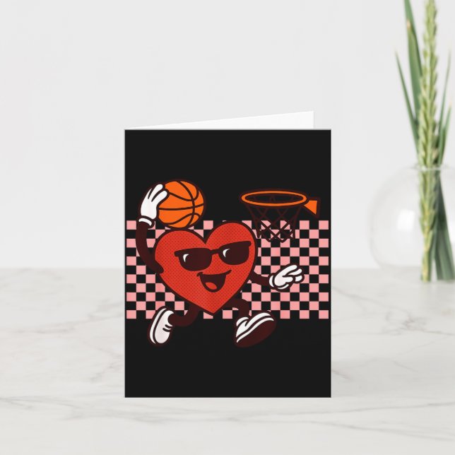 Carte Drôle Graphique Rétro Cœur Joueur de Basket Enfant (Devant)
