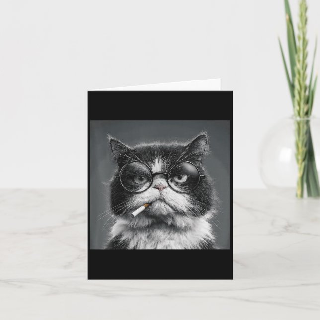 Carte Drôle Graphisme Chat Fumer Adulte Amusant _2 (Devant)