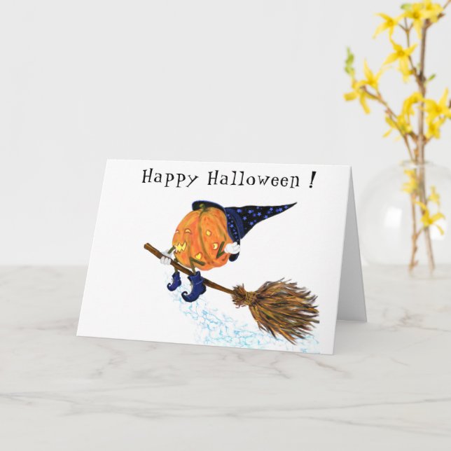 Carte Drôle Halloween Card Sorcière Citrouille Volant Br (Fleur jaune)