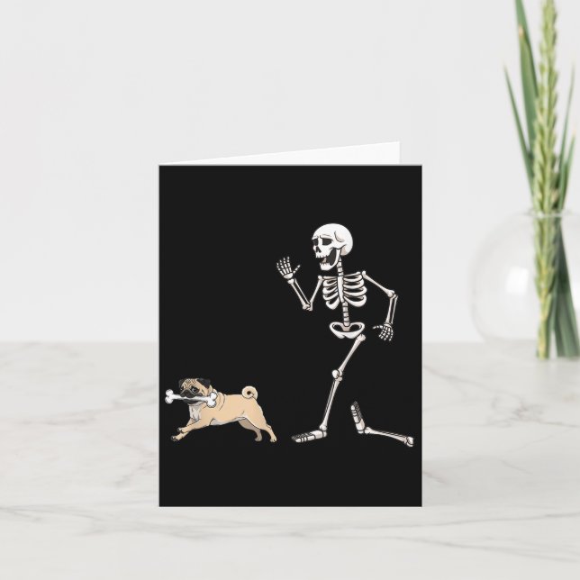 Carte Drôle Halloween Carlin Et Squelette (Devant)