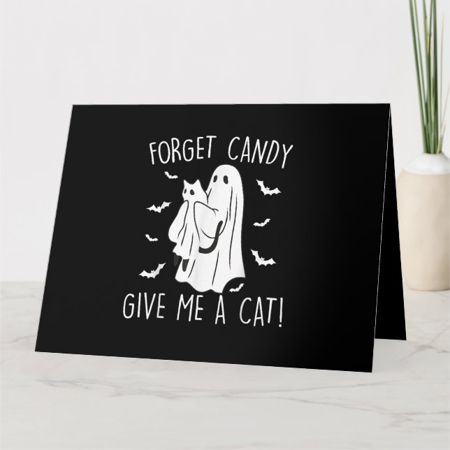 Carte Drôle Halloween Cat Ghost Oublier Candy Donner Moi (Devant)