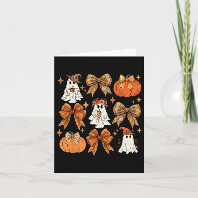 Carte Drôle Halloween Coquette Automne Bow Citrouille Cu (Devant)