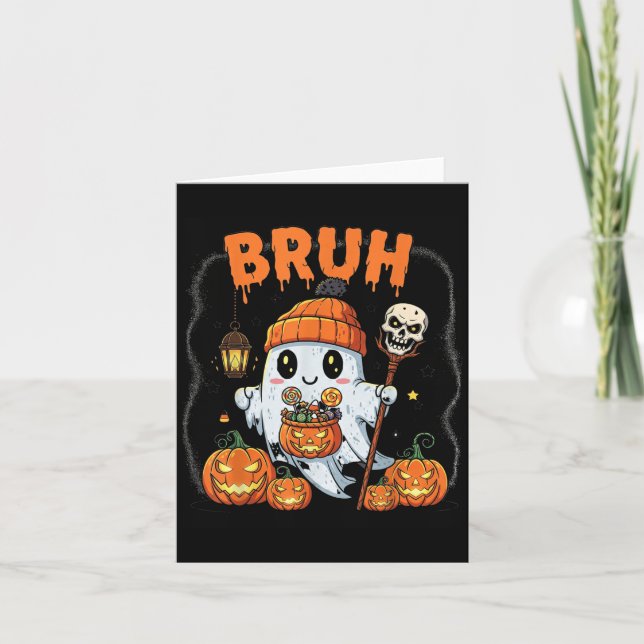 Carte Drôle Halloween Ghost Bruh mignonne Candy Ghost Co (Devant)