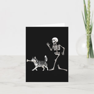 Carte Drôle Halloween Husky Sibérien Et Squelette