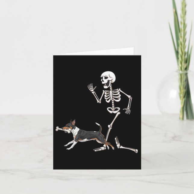 Carte Drôle Halloween Rat Terrier Et Squelette (Devant)