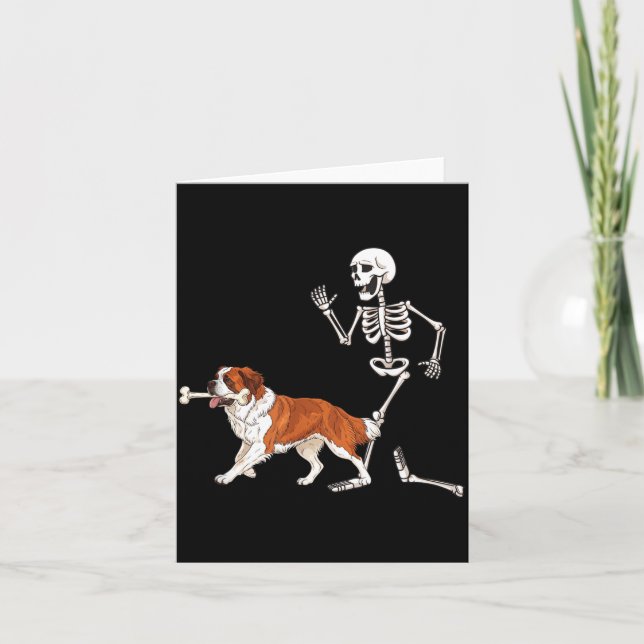 Carte Drôle Halloween Saint Bernard et squelette (Devant)