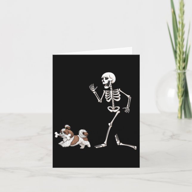 Carte Drôle Halloween Shih Tzu Et Skeleton (Devant)