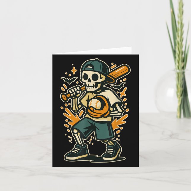 Carte Drôle Halloween Skeleton Costume de baseball Graph (Devant)
