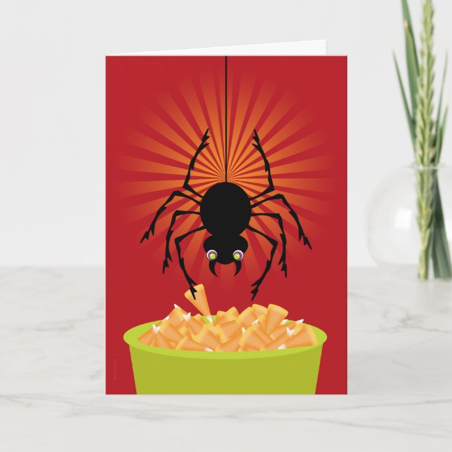 Carte Drôle Halloween Spider voler Corn de bonbons (Devant)