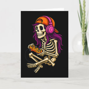Carte Drôle Halloween Squelette Joueur Vidéo Jeu Filles