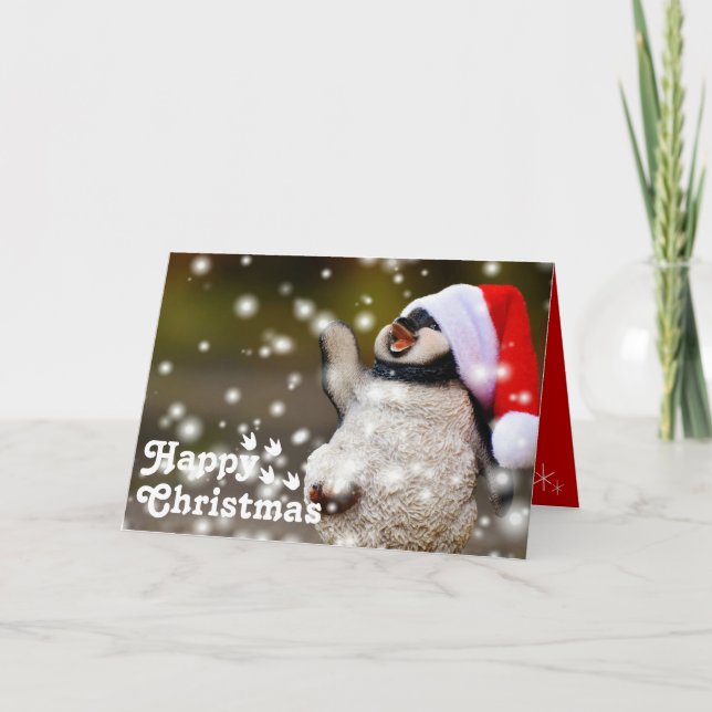 Carte Drôle Happy Père Noël Penguin&Joyeux Noël unique (Devant)