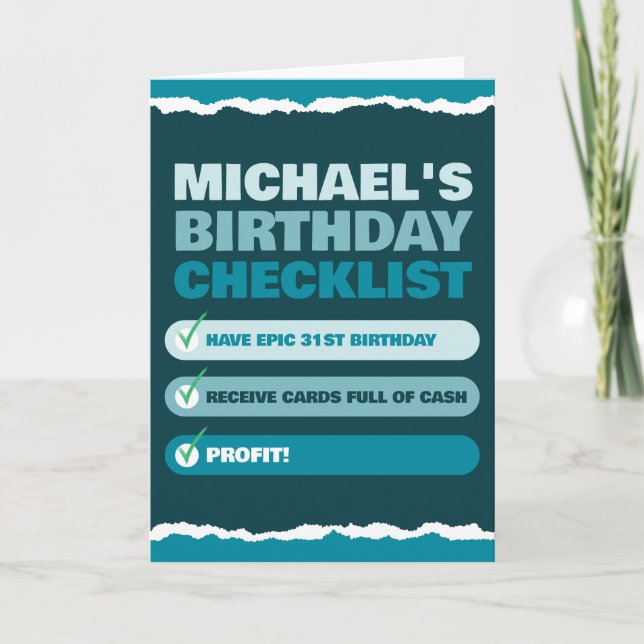 Carte Drôle Homme Nom Blue Checklist Profit Anniversaire (Devant)