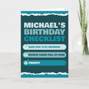 Carte Drôle Homme Nom Blue Checklist Profit Anniversaire