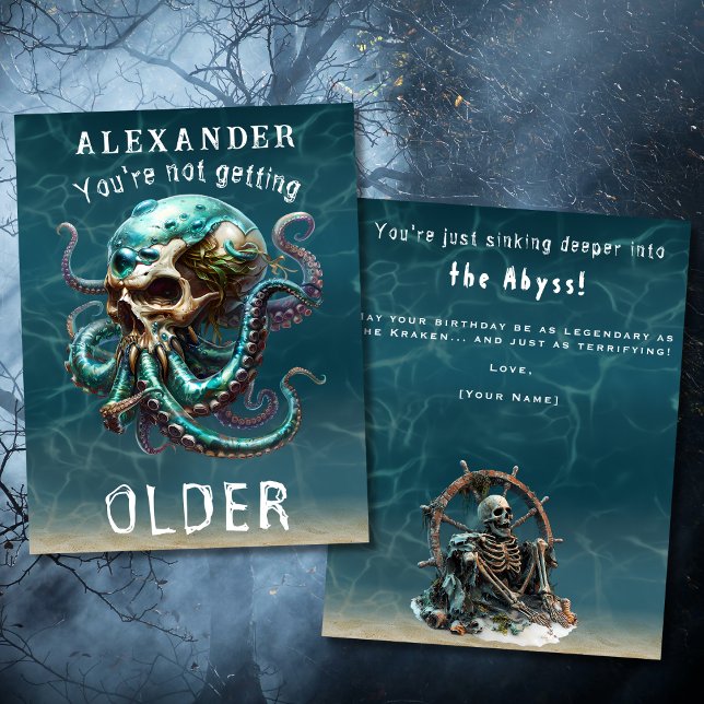 Carte Drôle Horreur Thème Kraken Crâne Pour Lui Annivers (Créateur téléchargé)