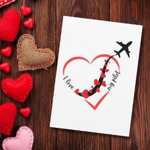 Carte Drôle Je t'aime Mon pilote Cœur & Avion Romantique