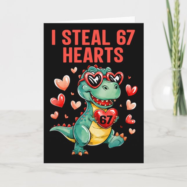 Carte Drôle je vole 67 coeurs T-rex dinosaure valentin  (Devant)