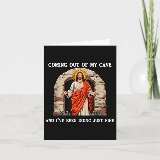 Carte Drôle Jésus De Pâques Sortant De Ma Grotte Retro H (Devant)