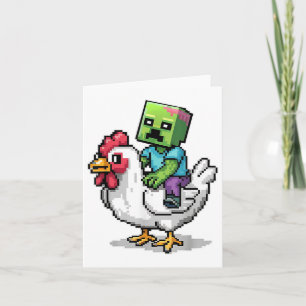 Carte Drôle Jockey Pixel Riding Jockey Poulet Sur Un Chi