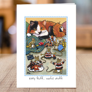 Carte Drôle Kitty Fluff Chat Grooming Mouse pliée