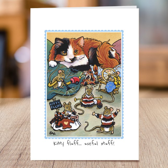 Carte Drôle Kitty Fluff Chat Grooming Mouse pliée (Créateur téléchargé)
