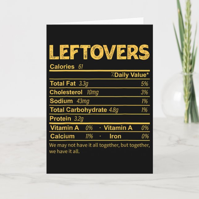Carte Drôle Leftovers Nutrition Facts Thanksgiving Food (Devant)