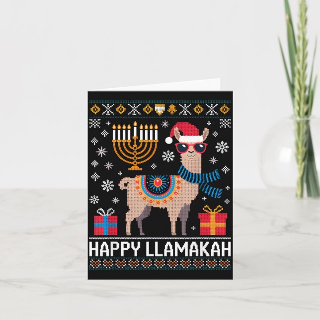 Carte Drole Llamakah Lama Heureux Avec Menorah  (Devant)