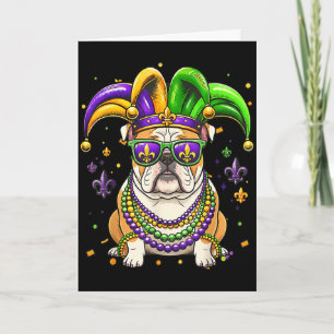 Carte Drôle mardi gras perle bouledogue anglais festival