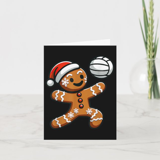 Carte Drôle mignon pain d'épices homme volleyball Noël K (Devant)