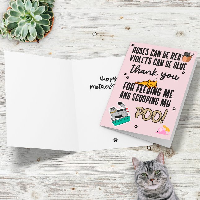 Carte Drôle Mignon Rose Joyeuse Fête des Mères De Chat (Créateur téléchargé)