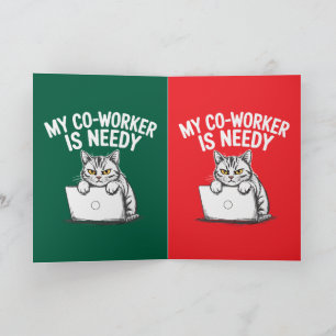 Carte Drôle "Mon collègue est collant" Chat Grincheux au