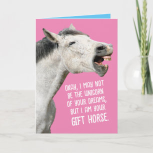 Carte Drôle ne regardez pas un Cheval Cadeau dans la bou
