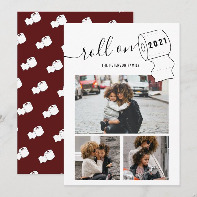 Carte Drôle Nouvel An rouleau sur papier toilette 3 phot (Devant / Derrière)