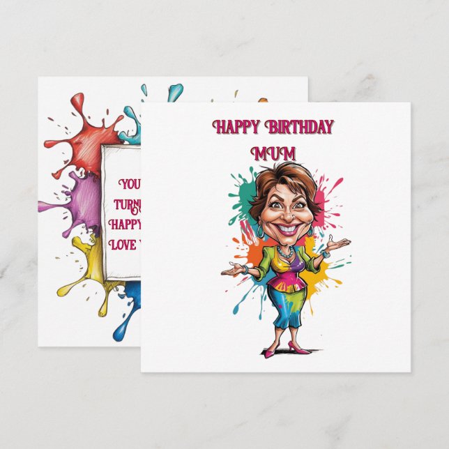 Carte Drôle Paint splash maman Caricature d'anniversaire (Devant / Derrière)