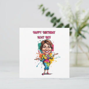 Carte Drôle Paint splash Tante Caricature d'anniversaire