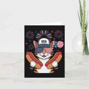 Carte Drôle Patriotique Chat Hotdog Américain Usa Drapea