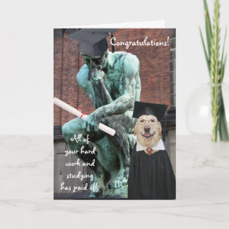 Carte Drôle penseur et chien diplômé