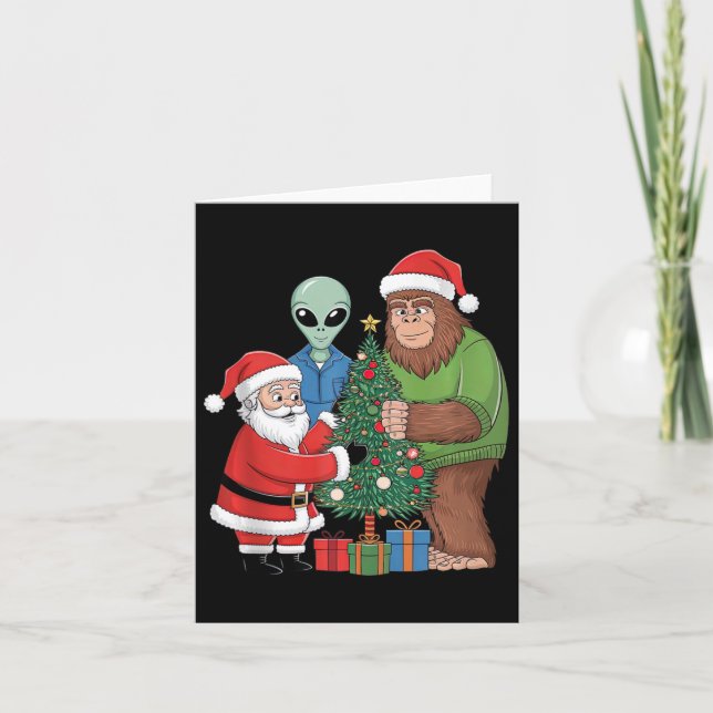 Carte Drôle Père Noël Bigfoot Alien Décor Noël Tre (Devant)