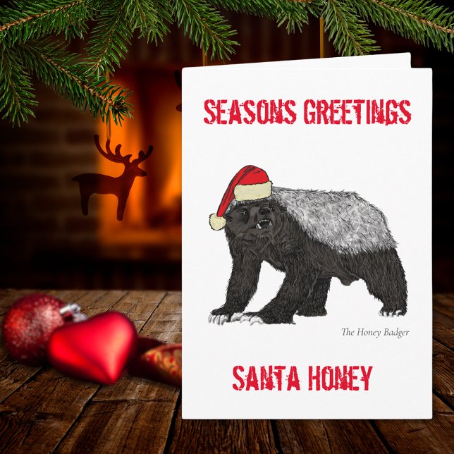 Carte Drôle Père Noël Honey Badger Drôle Citation de Noë (Christmas honey badger wearing a Santa hat funny quote holiday greetings card)