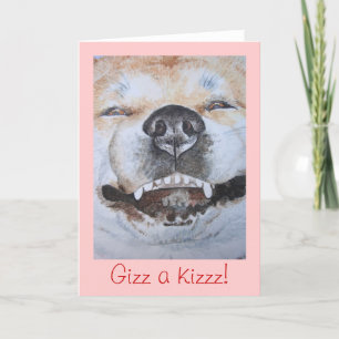 Carte drôle photo de chien d'akita souriant avec un text