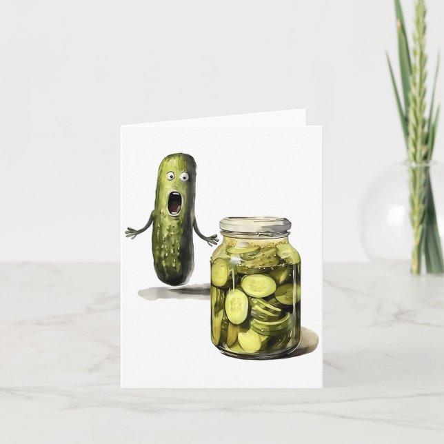 Carte Drôle Pickle Surprend Un Concombre Et Un Bocal De  (Devant)