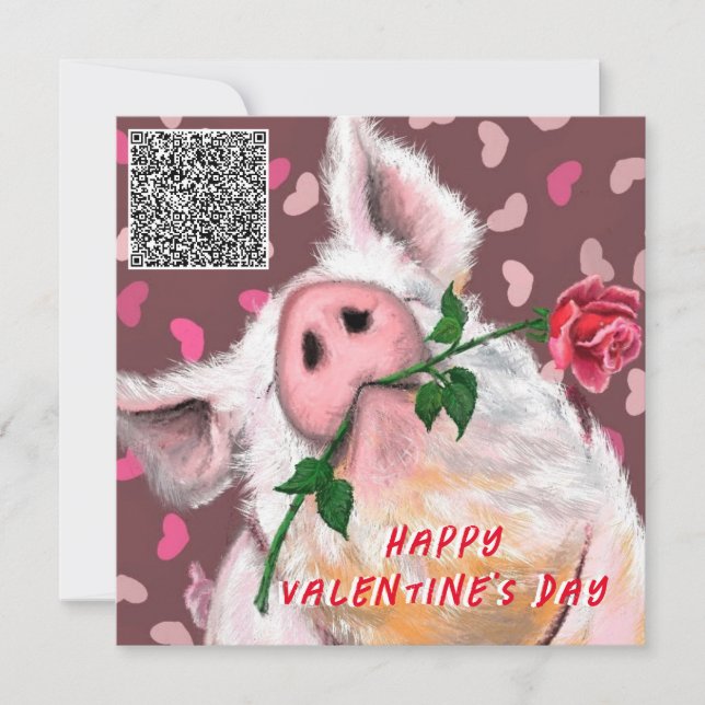 Carte Drôle Pig Valentine's Day Card avec QR Code (Devant)