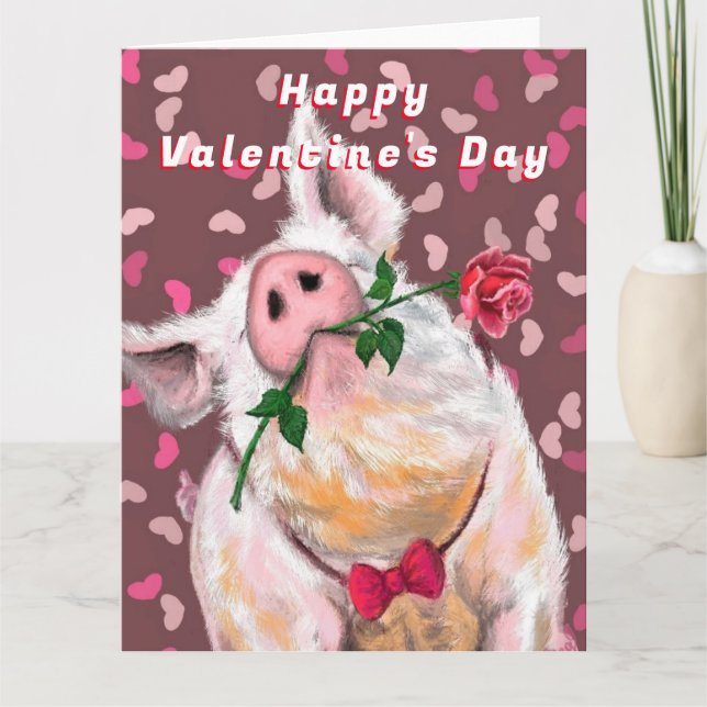 Carte Drôle Pig Valentine's Day Card avec votre QR Code (Devant)