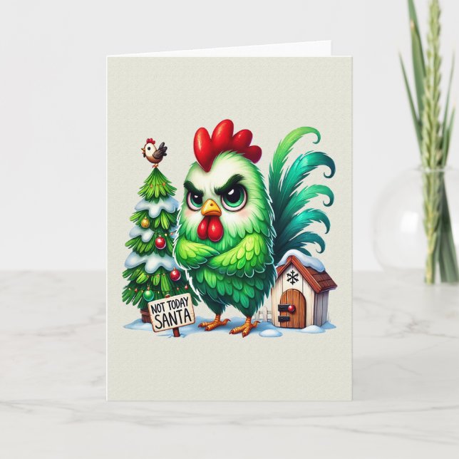 Carte Drôle poulet grincheux de noël (Devant)