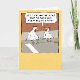 Carte Drôle poulet traversant la route Joyeux anniversai
