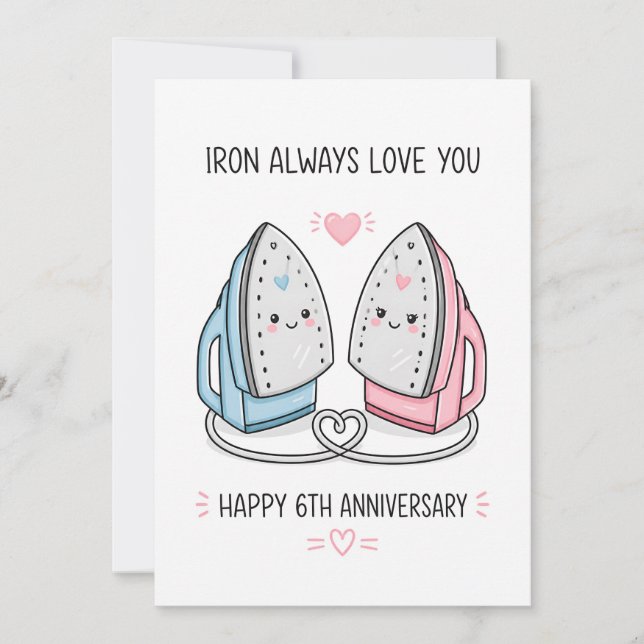 Carte drôle pour le 6ème anniversaire de mariage | (Devant)