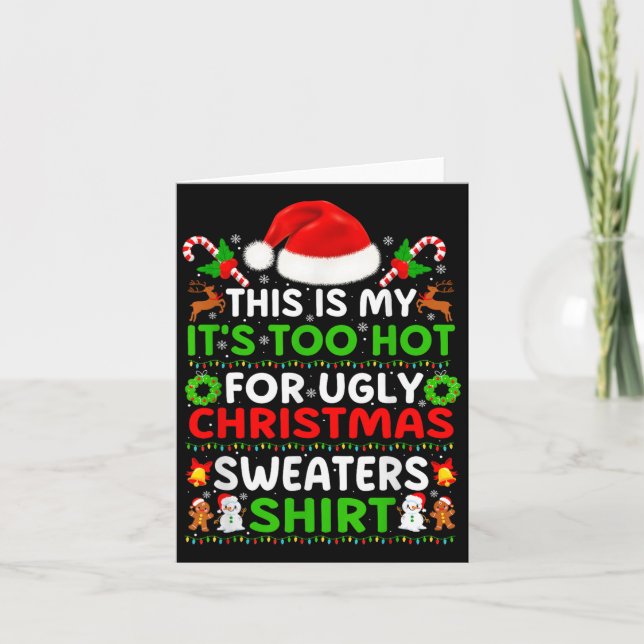 Carte Drôle Pyjamas De Noël C'Est Mon Trop Chaud Pour La (Devant)