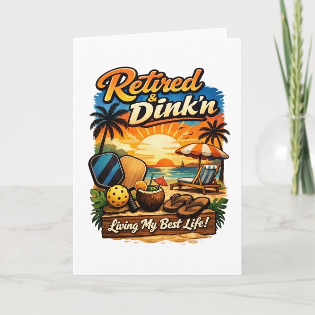 Carte Drôle Retraité & Boit Couché de soleil de plage Re (Devant)