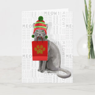 Carte Drôle Russe Bleu Gris Chat de Noël