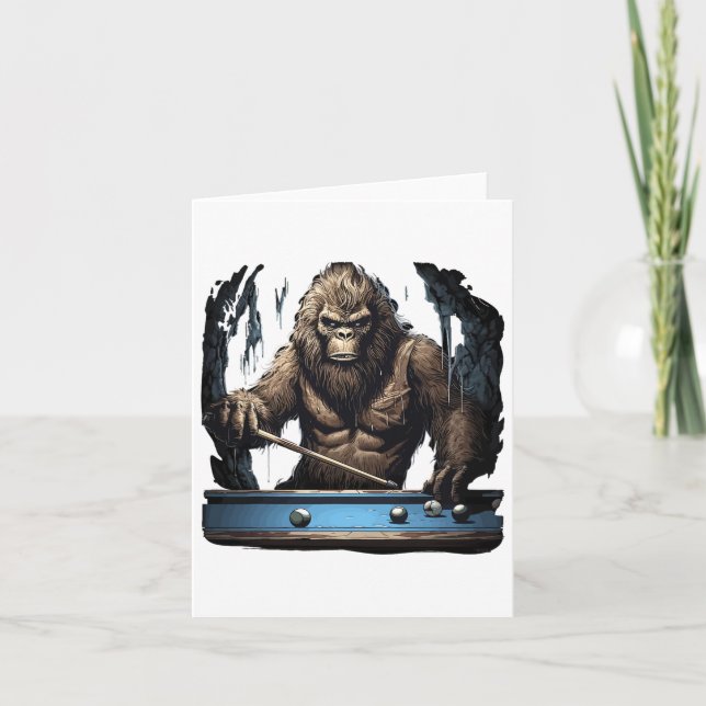 Carte Drôle Sasquatch Bigfoot Jouer Billiards (Devant)